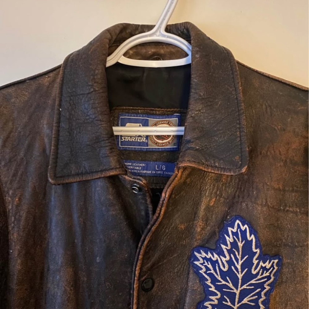 Vintage patina leather Starter NHL Varsity Jacket - Picture 2 of 9